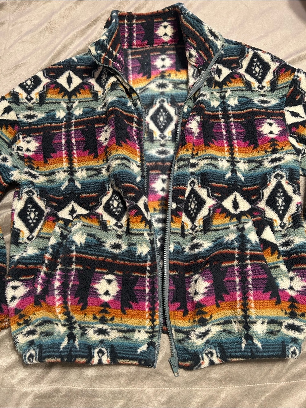 Colorful Aztec Print Zip-Up Fleece Jacket - Multicolor - Picture 5 of 7